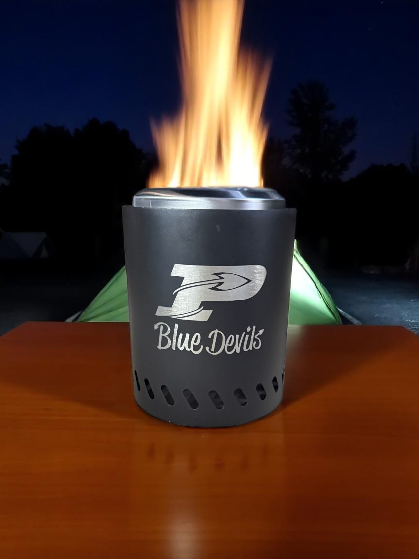 Custom Blue Devils Smokeless Tabletop Fire Pit – Portable Stainless Steel Mini Fire Pit with Bag – Foldable Feet, Double Wall Design, Secondary Burn