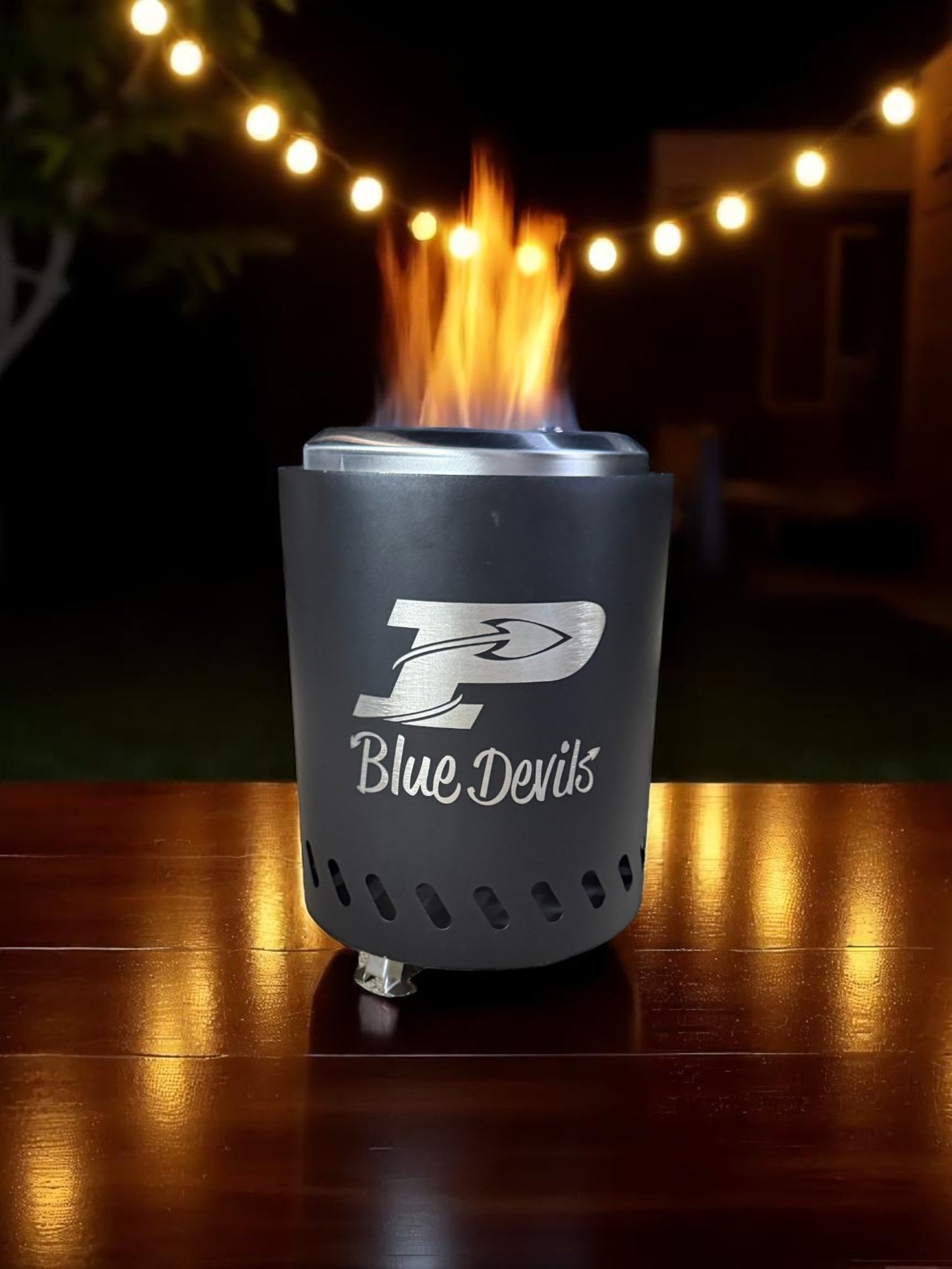 Custom Blue Devils Smokeless Tabletop Fire Pit – Portable Stainless Steel Mini Fire Pit with Bag – Foldable Feet, Double Wall Design, Secondary Burn