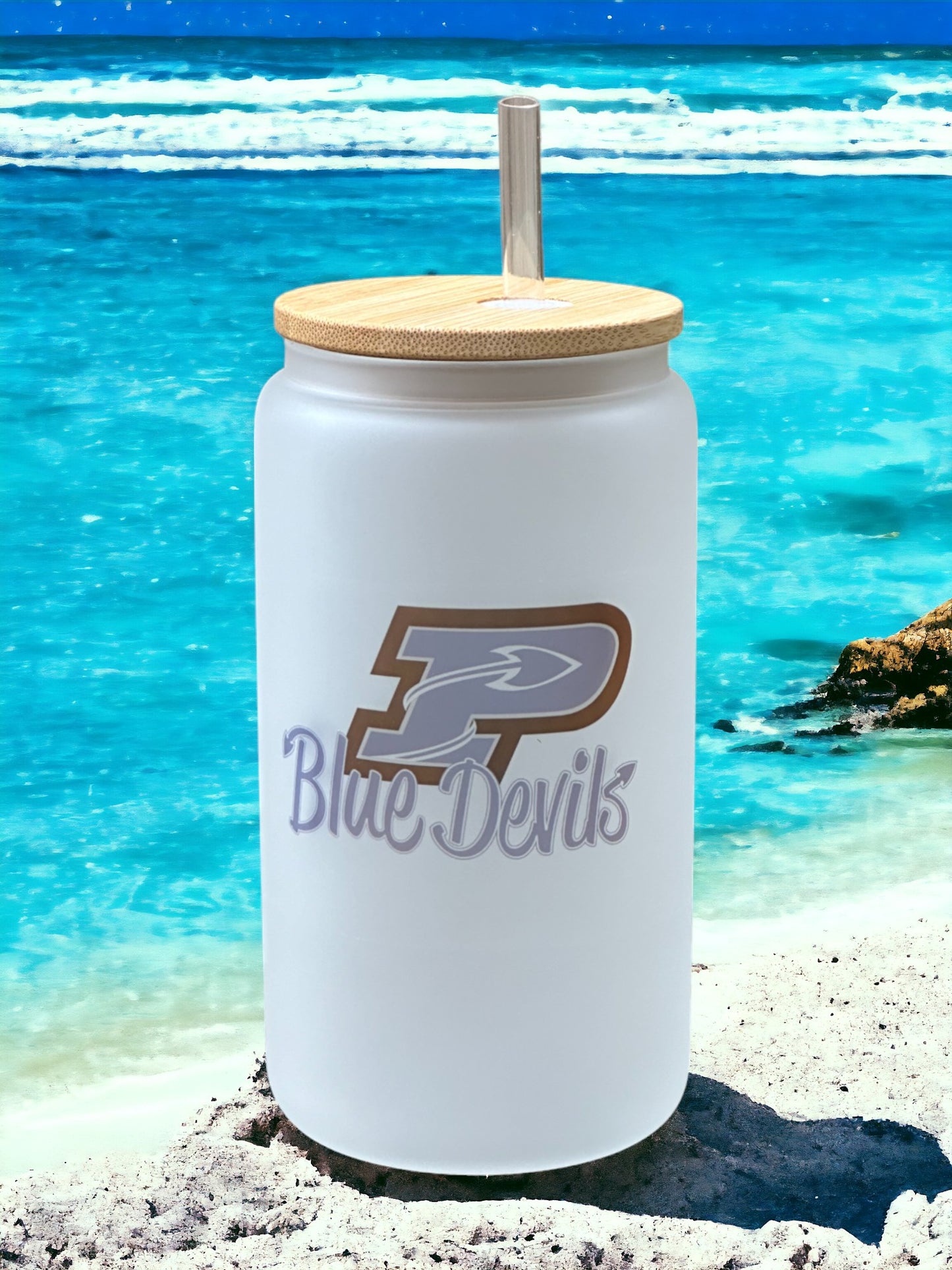 16 oz frosted can glass w/ lid