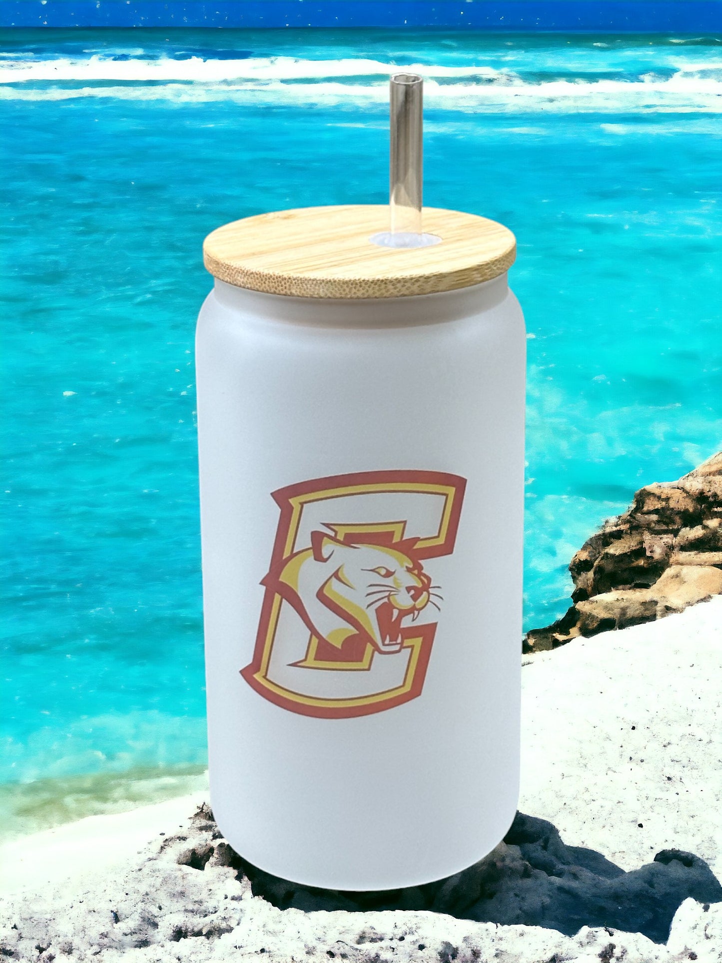 16 oz frosted can glass w/ lid