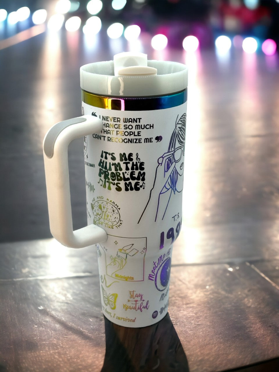 40oz Taylor Swift Rainbow Plated Stanley Style Cup with Straw